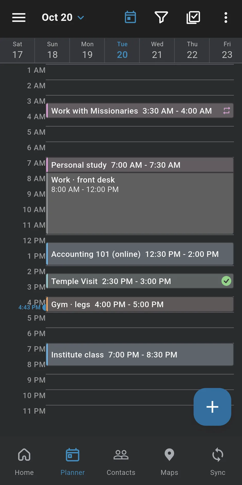 Next Transfer Planner screen with a daily timeline and week strip