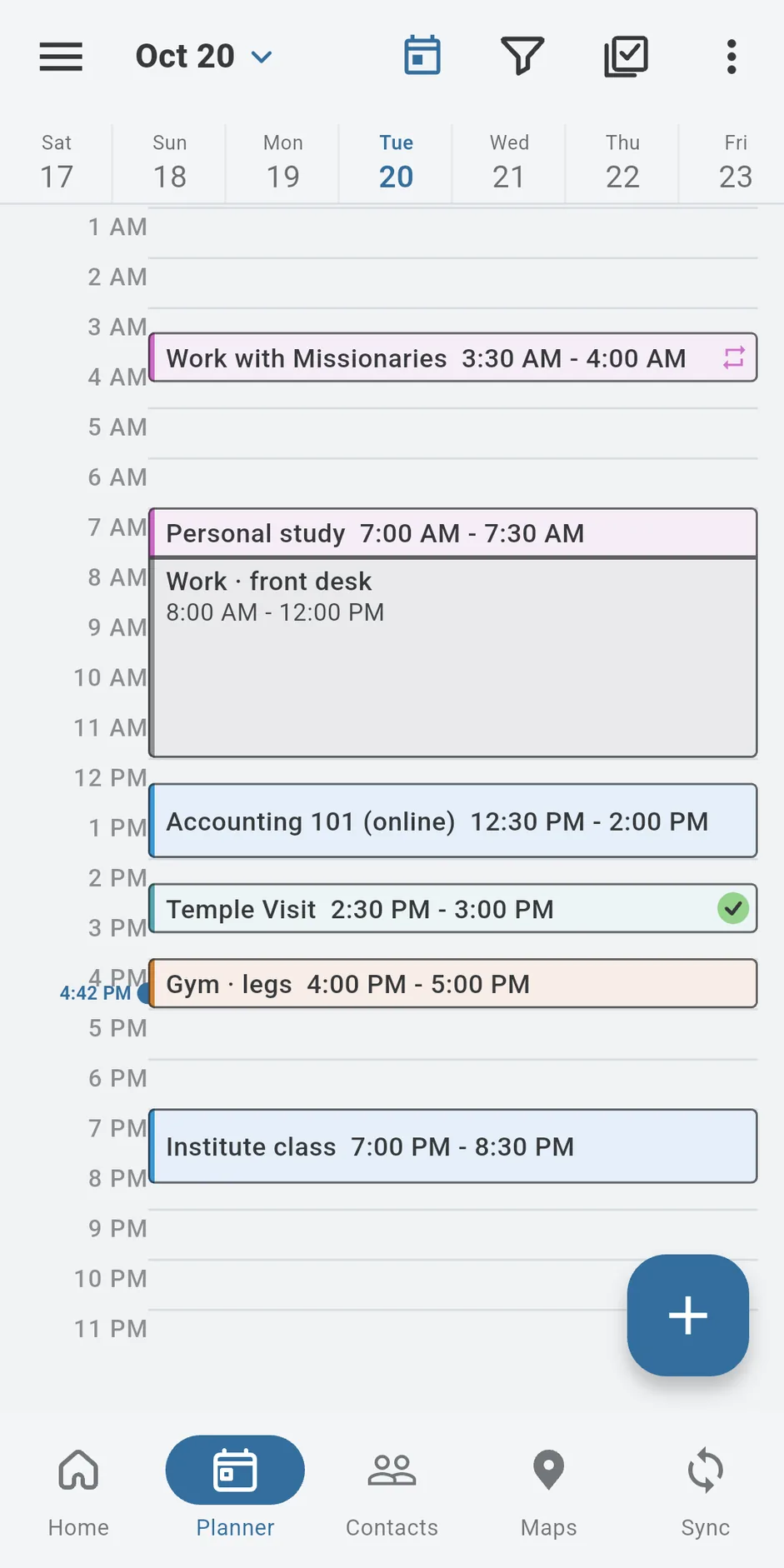 Next Transfer Planner screen with a daily timeline and week strip